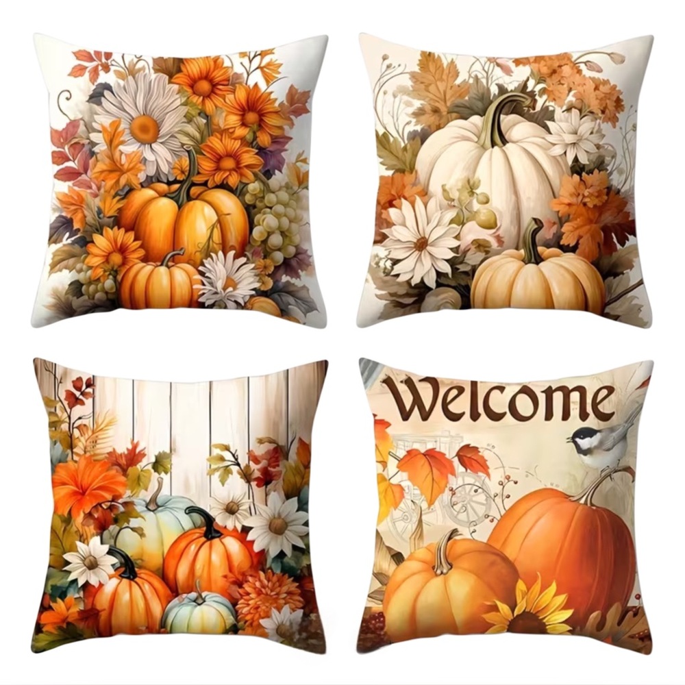 Welcome Fall Pumpkin Floral Pillow Cover Set